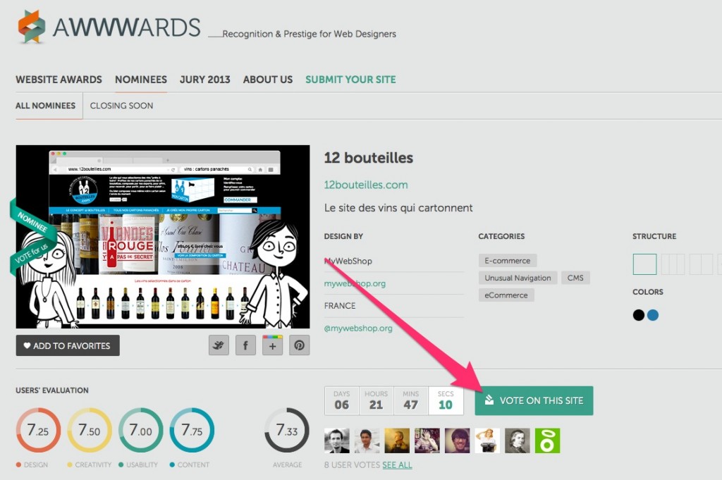 Vote awwwards 12 bouteilles